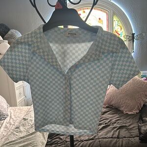 ASOS Tilly’s, Light Blue Checkered Button-Up Top